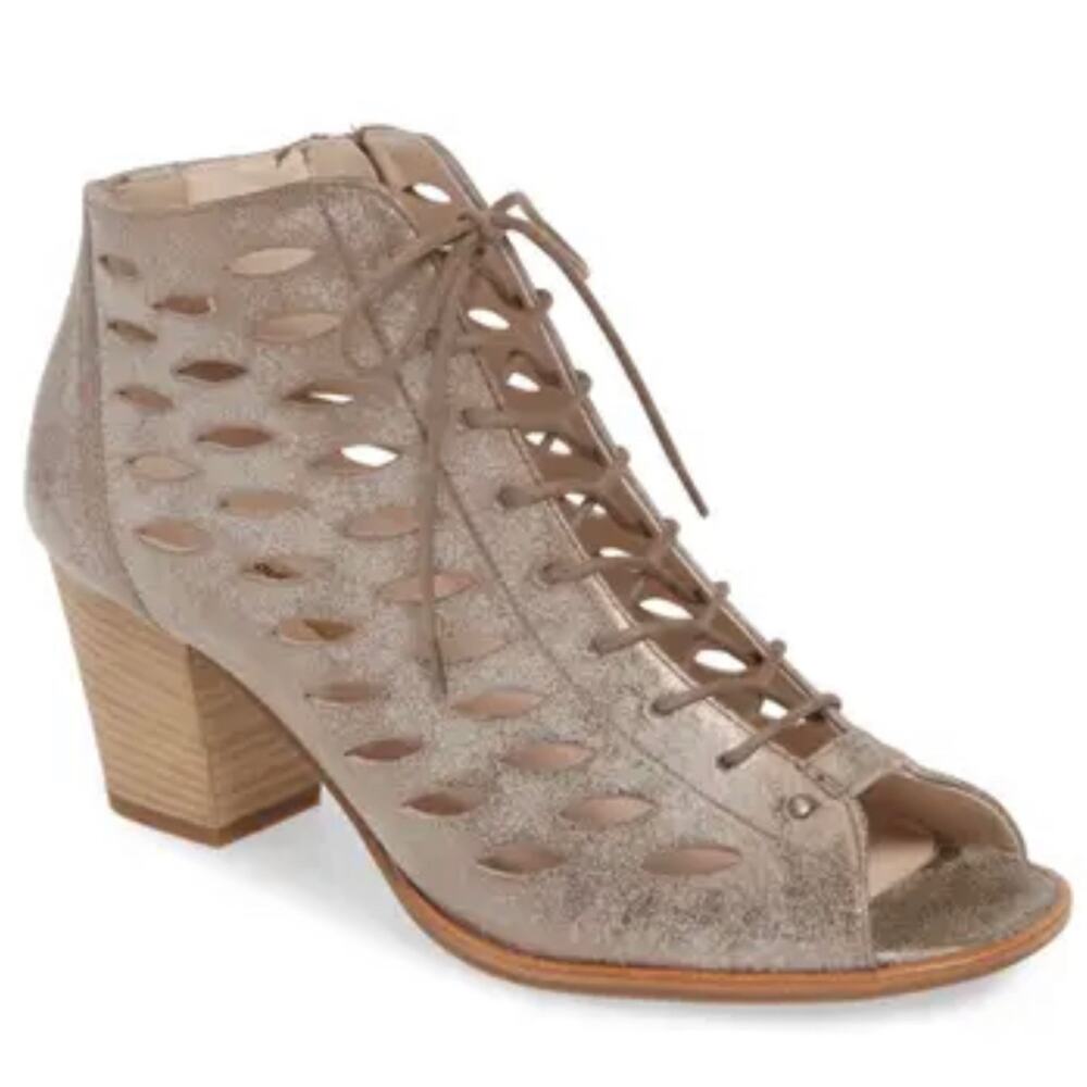 NWOB Paul Green Bali Lace-up Bootie Sandal In Smoke Leather, Size 7.5
